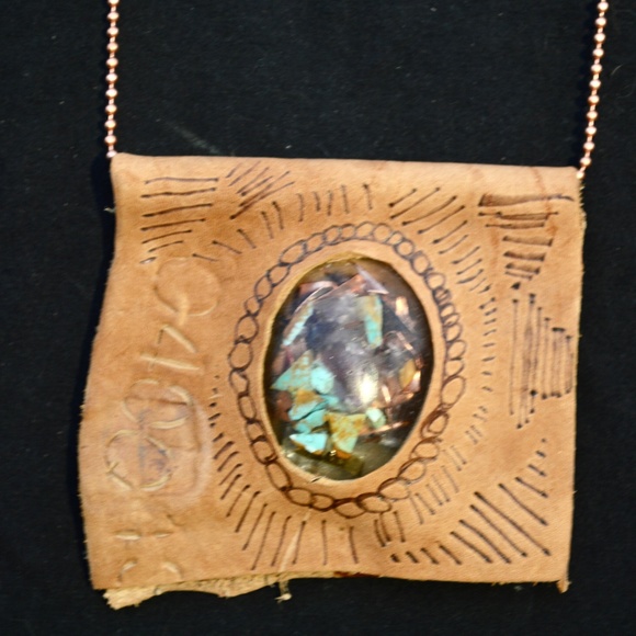 Conceptual Subculture Jewelry - Manassa Turquoise Cabochon Genuine Leather Pendant